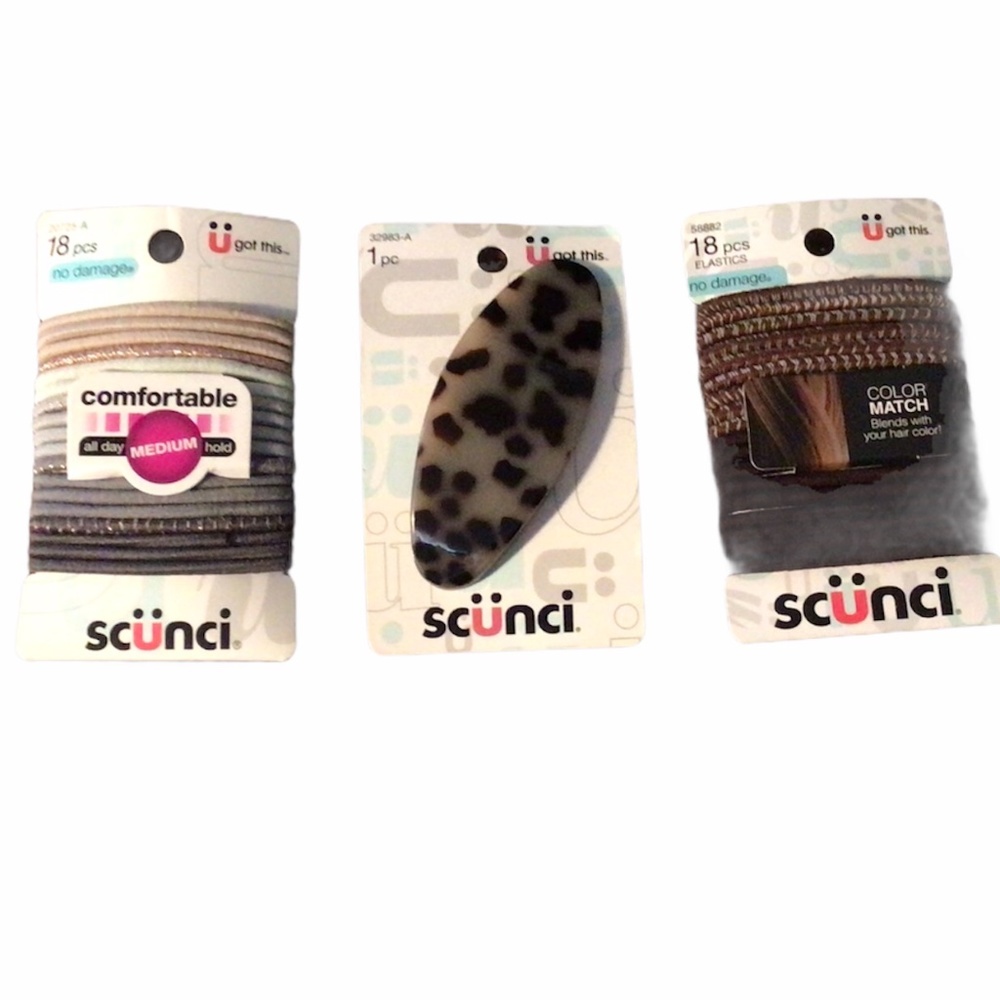 SCUNCI 2 - 18 Elastic Bands + 1 Barrette New